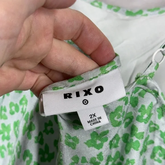 Rixo Dress Womens 2X Green Floral Neon Leopard Sleeveless Ruffle Chic Preppy - Picture 5 of 11